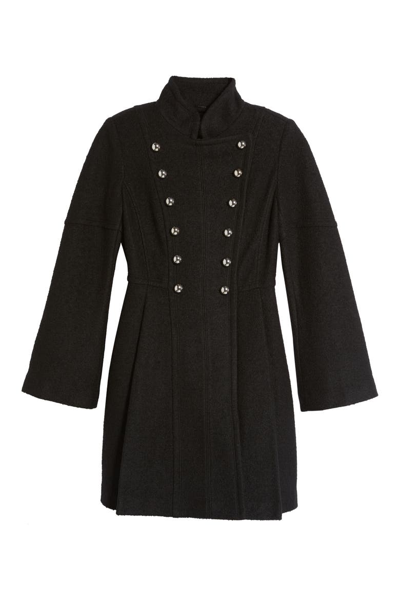 Double Breasted Fit & Flare Coat, Alternate, color, BLACK