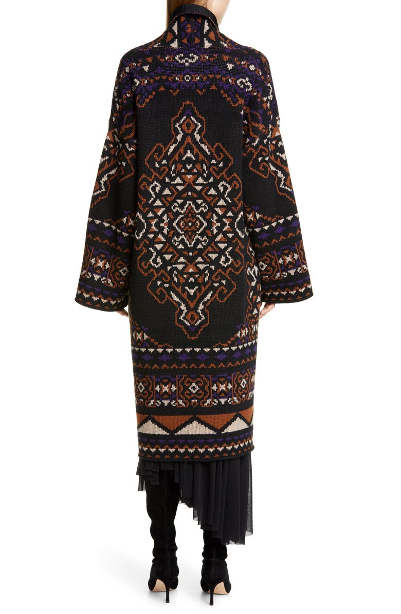 Fuzzi Longline Wool Blend Jacquard Cardigan, Alternate, color, 