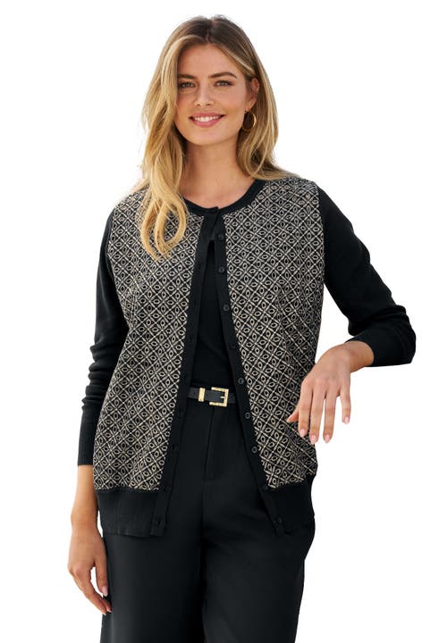 Jessica London Fine Gauge Eyelet Cardigan In Gray