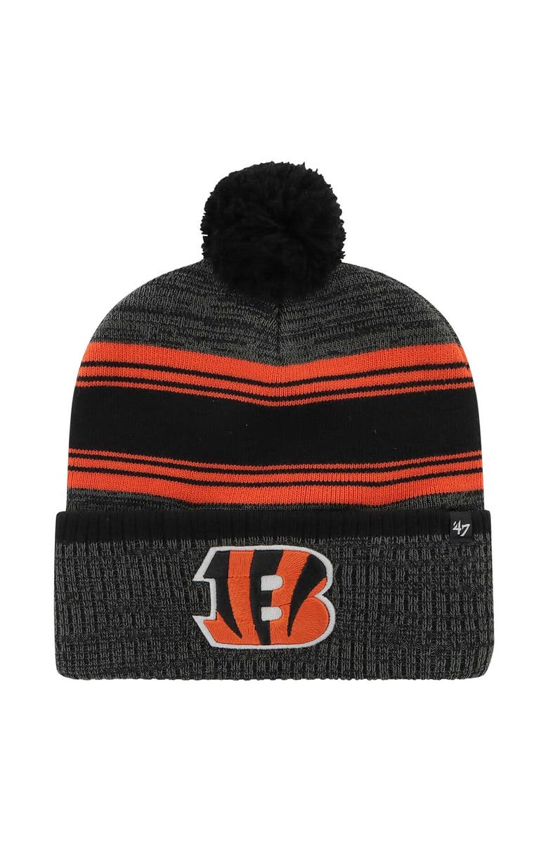 '47 Men's '47 Black Cincinnati Bengals Fadeout Cuffed Knit Hat with Pom, Main, color, 