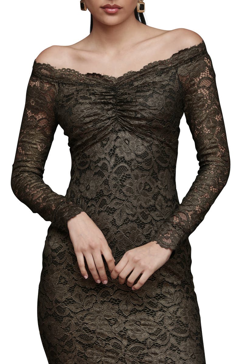 Avec Les Filles Lace Off the Shoulder Long Sleeve Midi Dress, Alternate, color, Black And Gold