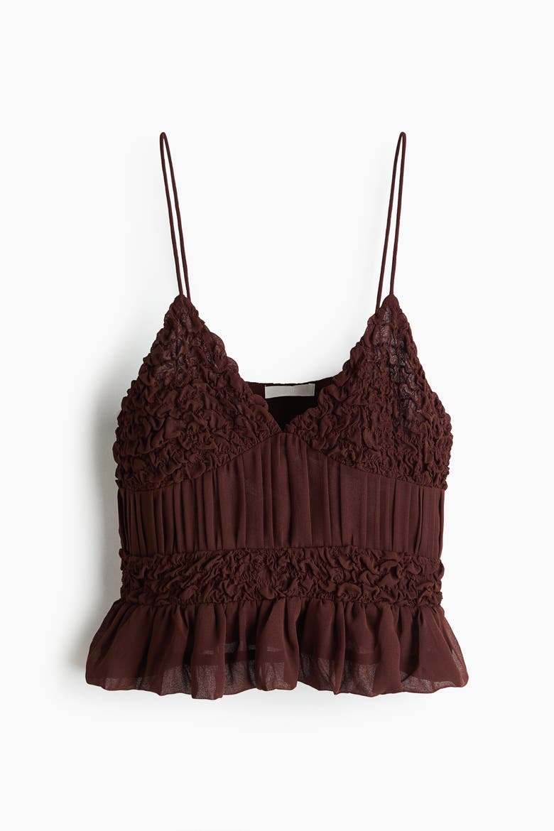 Ruched Chiffon Strappy Top, Alternate, color, Dark brown
