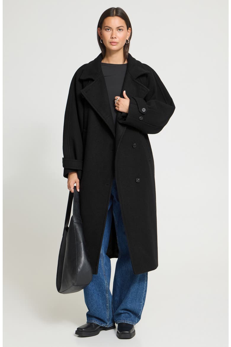 Double Breasted Long Coat, Alternate, color, BLACK