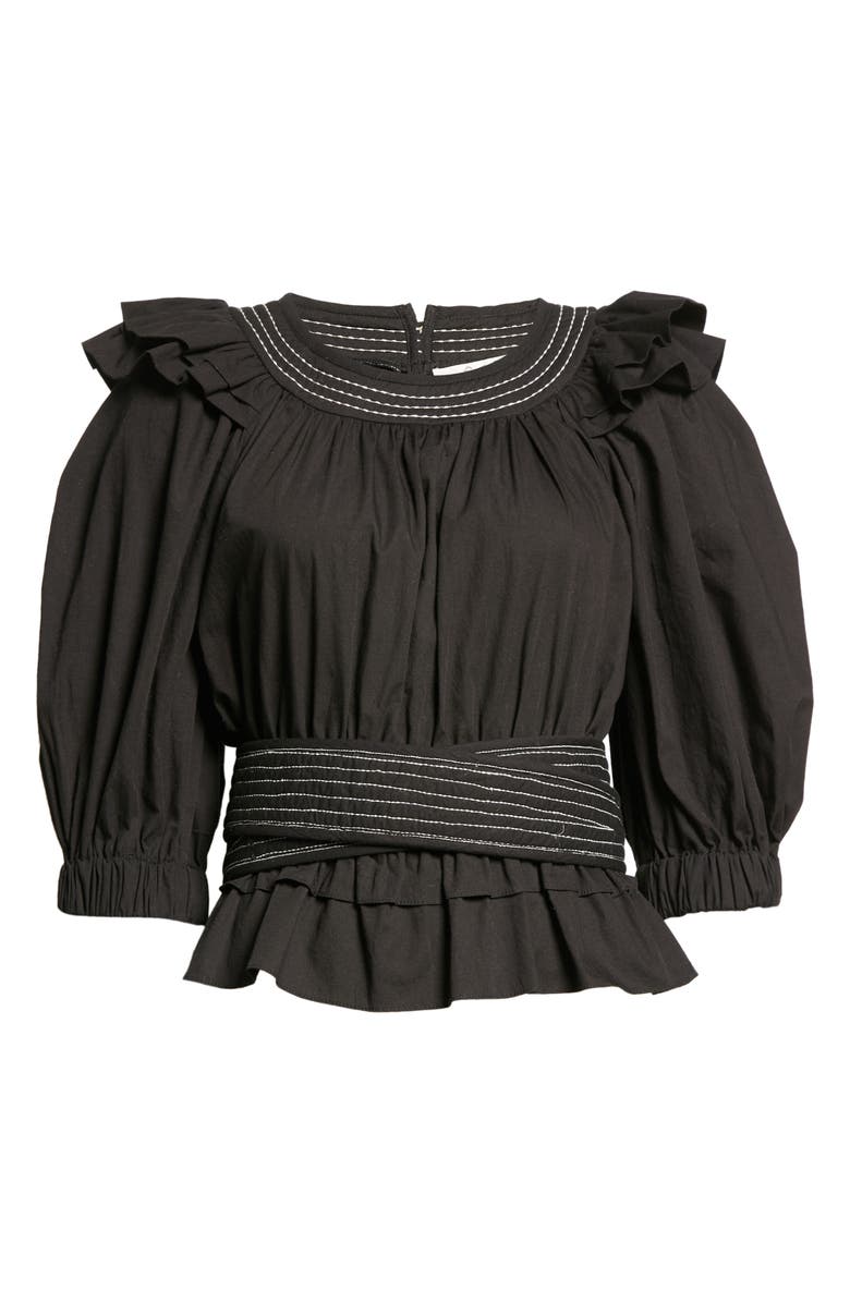 Sea Sibylle Puff Sleeve Cotton Peplum Top, Alternate, color,