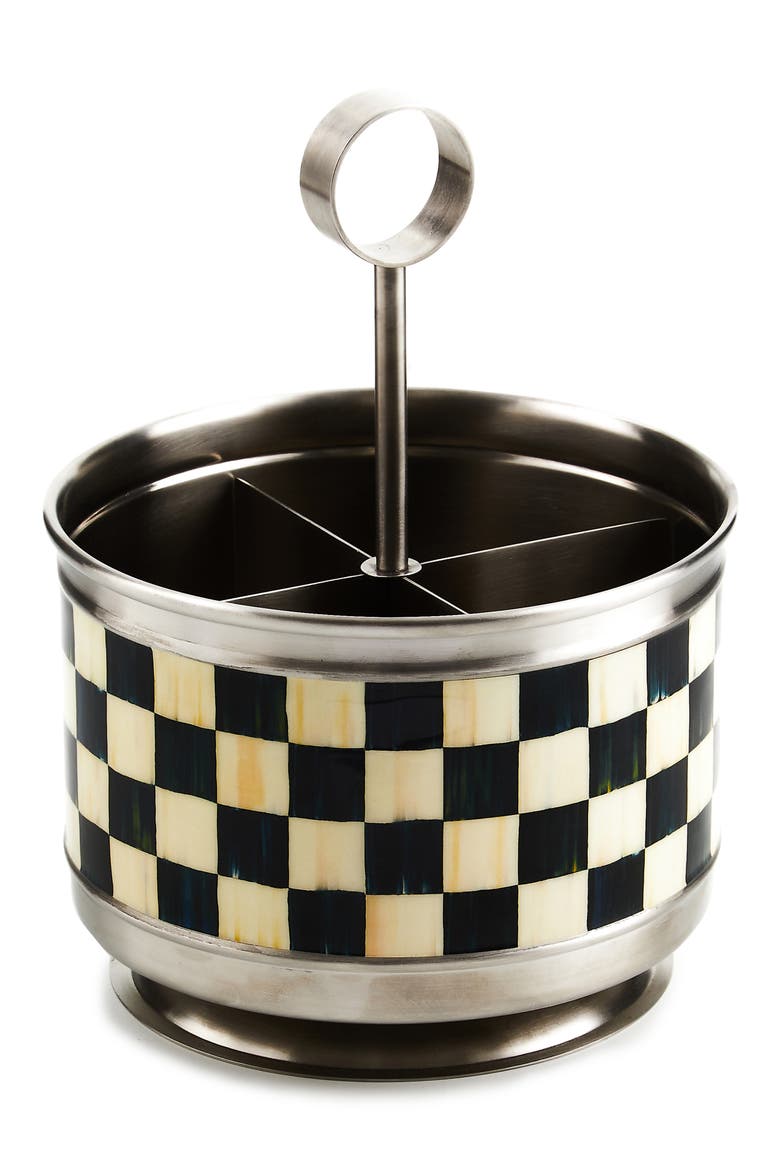 Courtly Check Supper Club Flatware Caddy, Main, color, BLACK/ WHITE