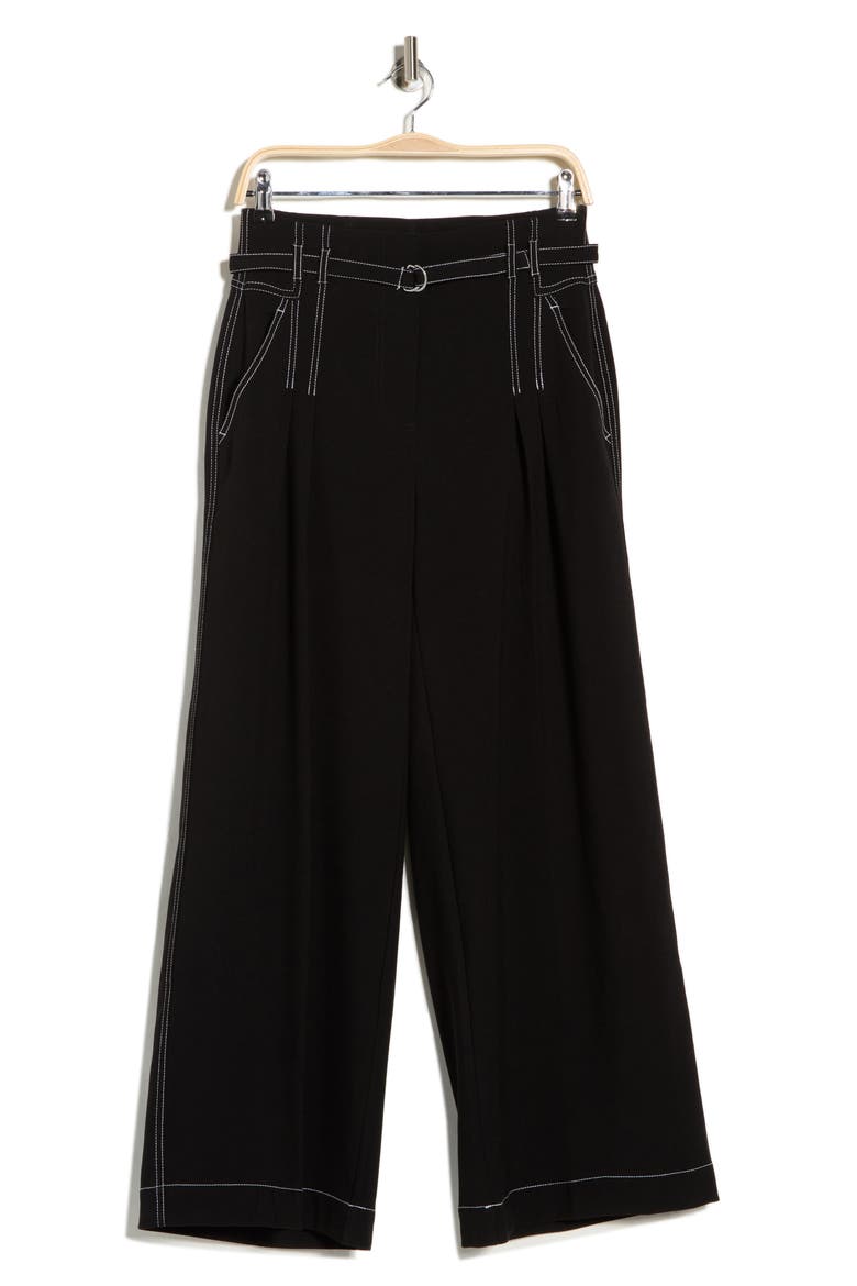 Topstitch Paperbag Pants, Alternate, color, BLACK/ IVORY