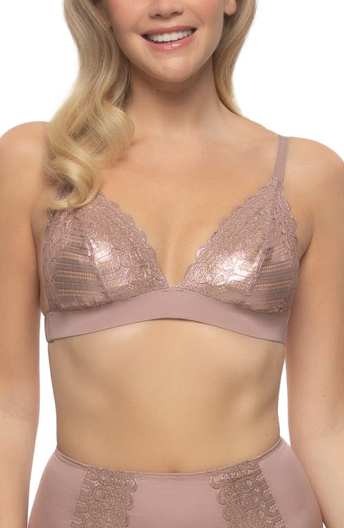 Felina Siren Shimmer Lace Bralette In Rose Tan Shimmer