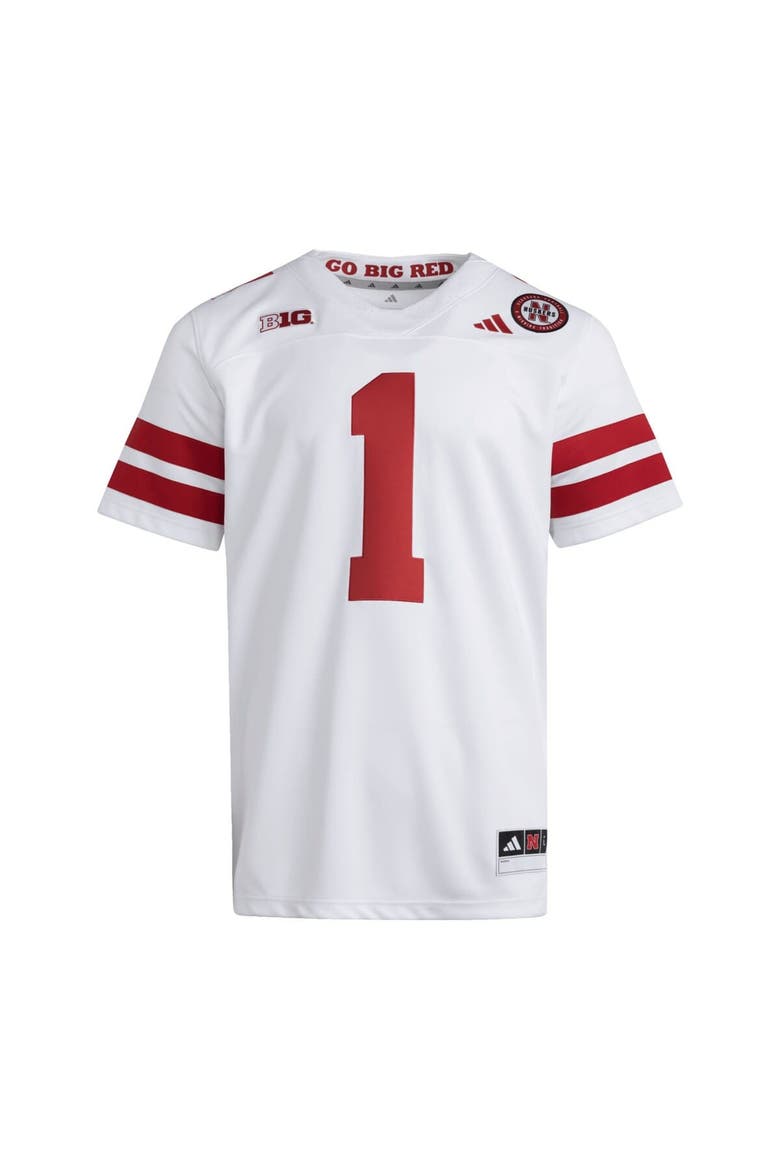 Men's adidas #1 White Nebraska Huskers Premier Jersey, Alternate, color, White