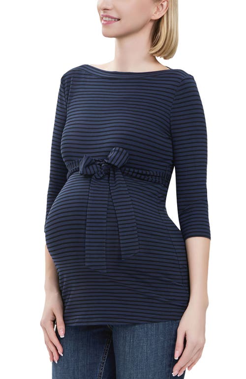 Kimi & Kai Maternity Striped Boat Neck Top In Blue