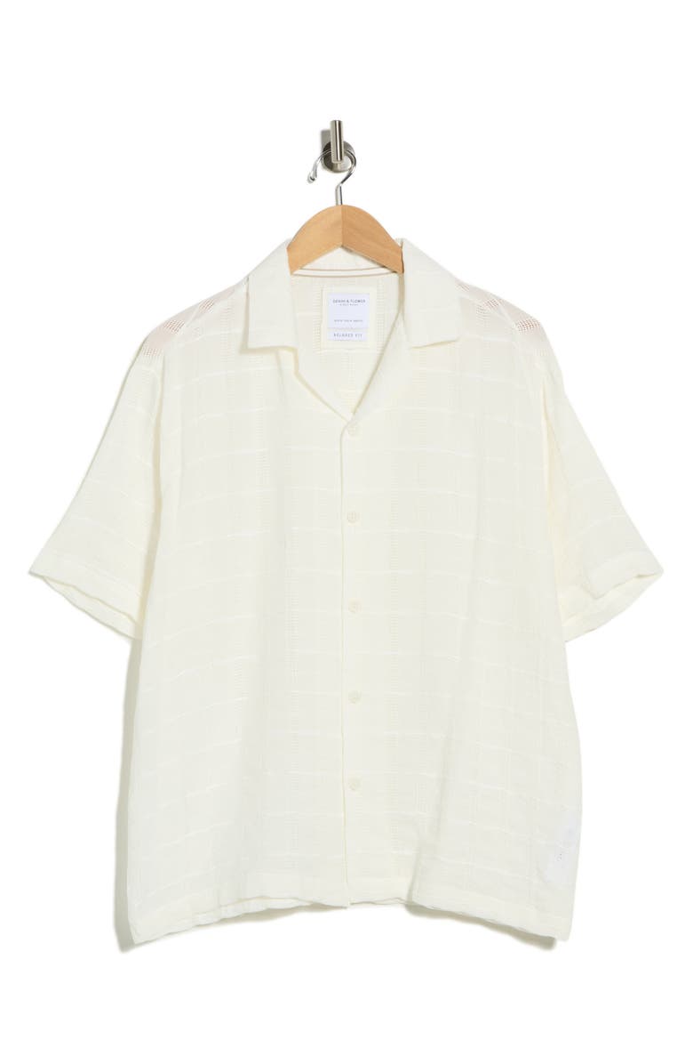DENIM AND FLOWER Textured Relaxed Fit Camp Shirt, Alternate, color, Off White
