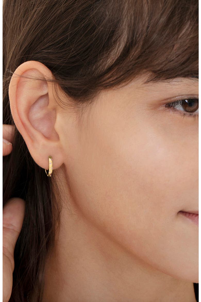 Staggered Gems Hoop Plated Earrings, Alternate, color, Pink
