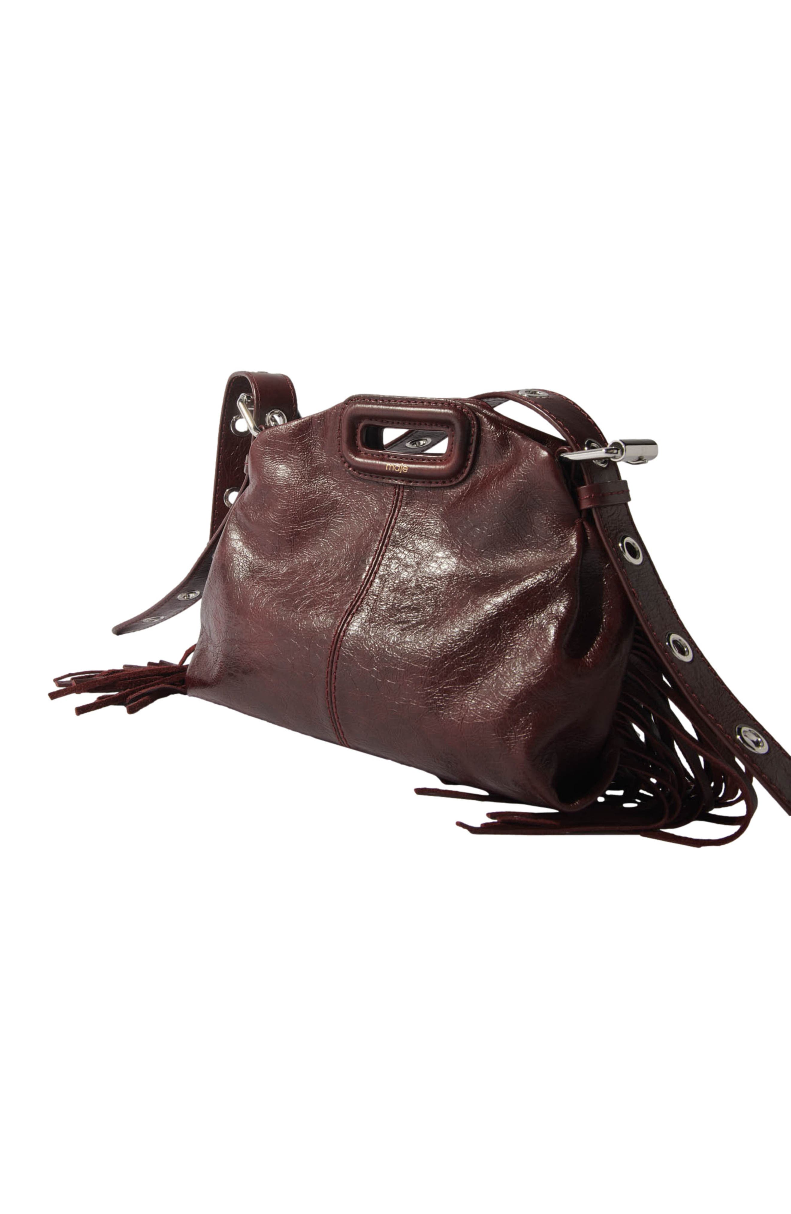 Miss M mini cracked leather bag, Alternate, color, Burgundy