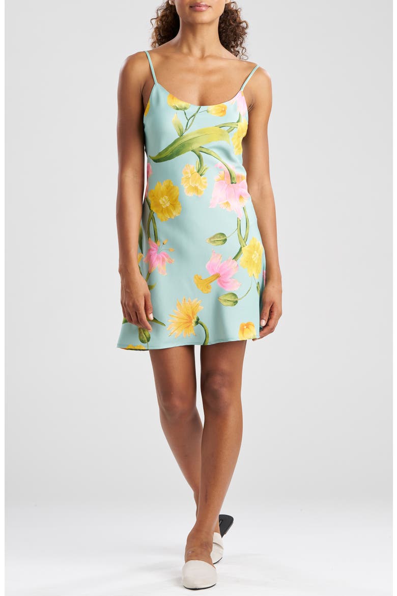 Solene Floral Satin Charmeuse Chemise, Main, color, BLUE MULTI