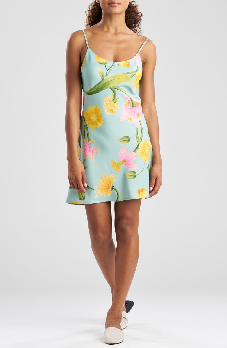 Natori Solene Floral Satin Charmeuse Chemise, Main, color, Blue Multi