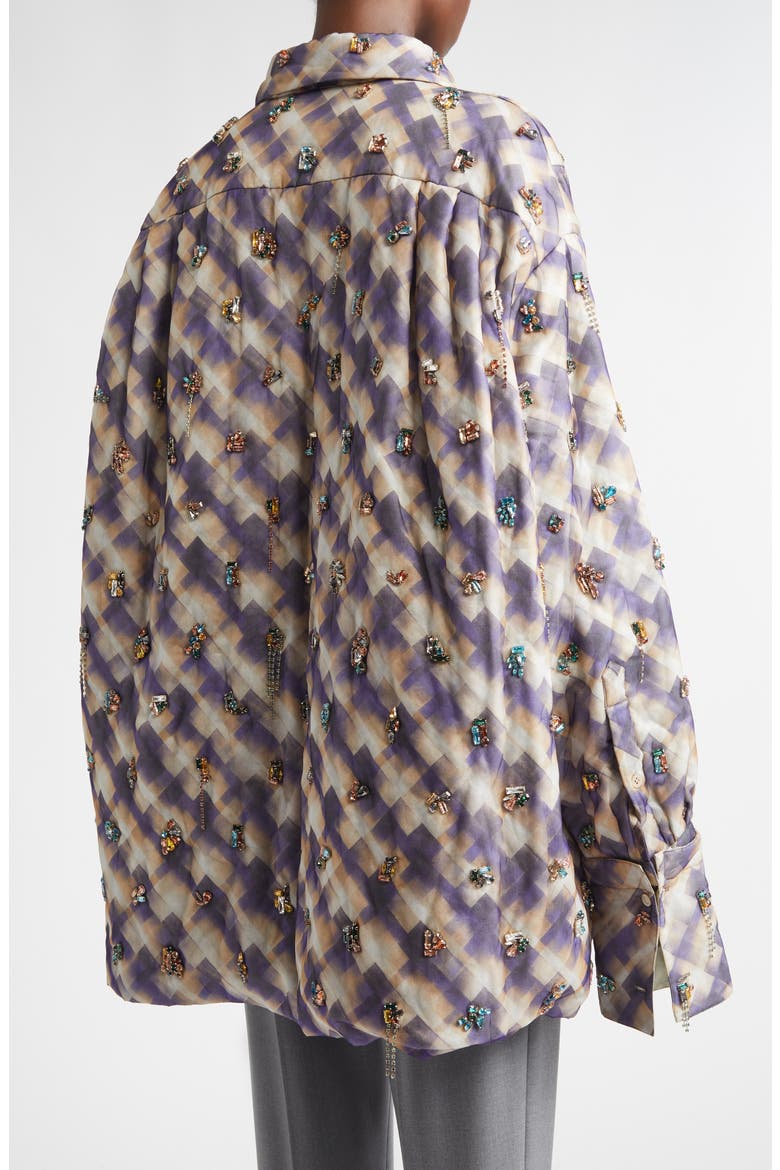 Cartan Crystal Embellished Oversize Button-Up Shirt, Alternate, color, PURPLE