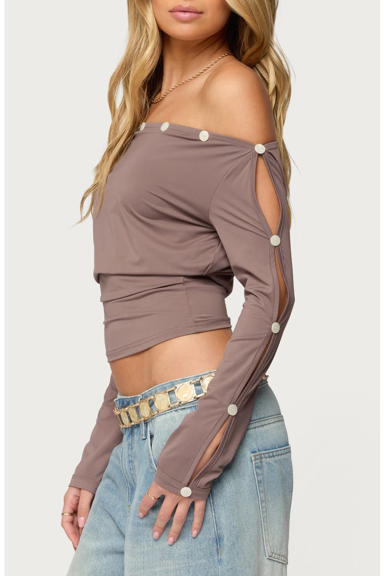 Ronee Off the Shoulder Cutout Crop Top, Alternate, color, BROWN
