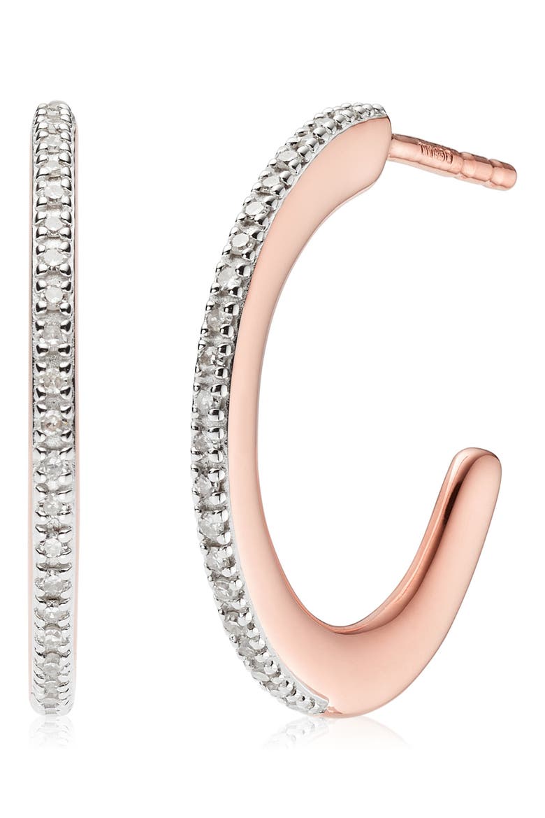 Fiji Skinny Hoop Diamond Earrings, Main, color, ROSE GOLD/ DIAMOND