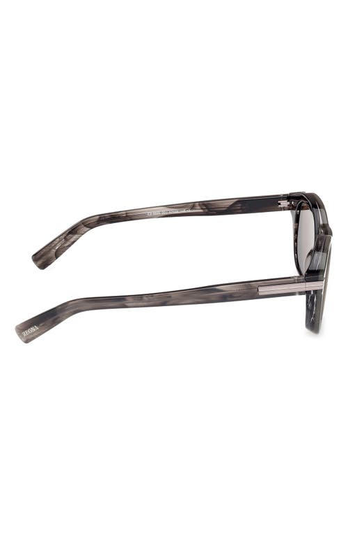 Zegna 47mm Round Sunglasses In Shiny Transparent Grey