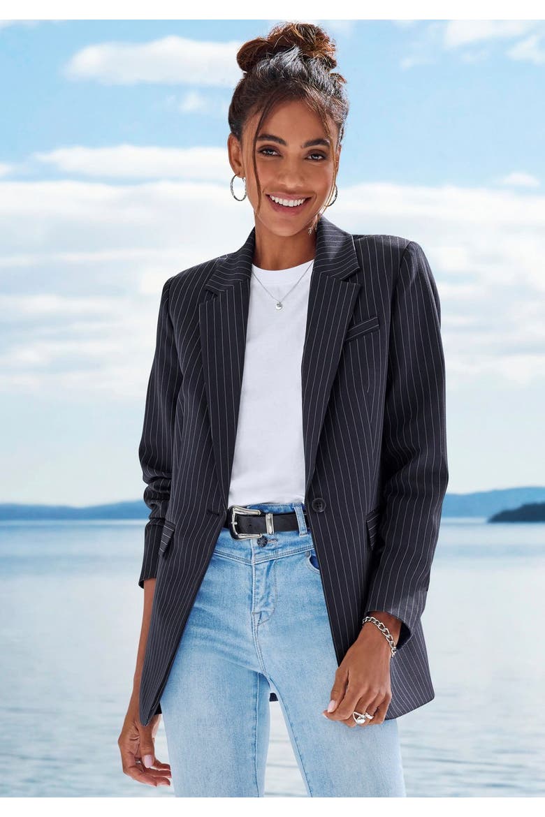 Pinstripe Oversized Blazer, Alternate, color, Navy Ivory