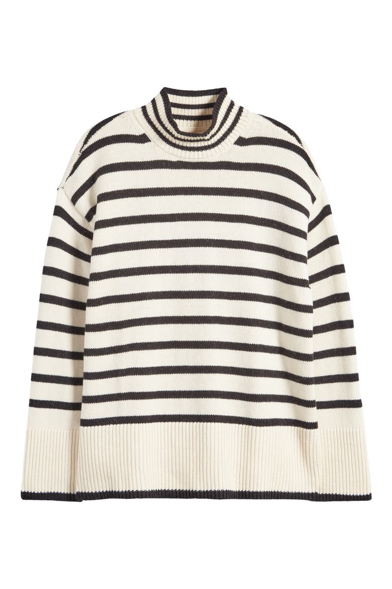 Stripe Oversize Mock Neck Sweater, Alternate, color, WHITECAP GREY BLACK