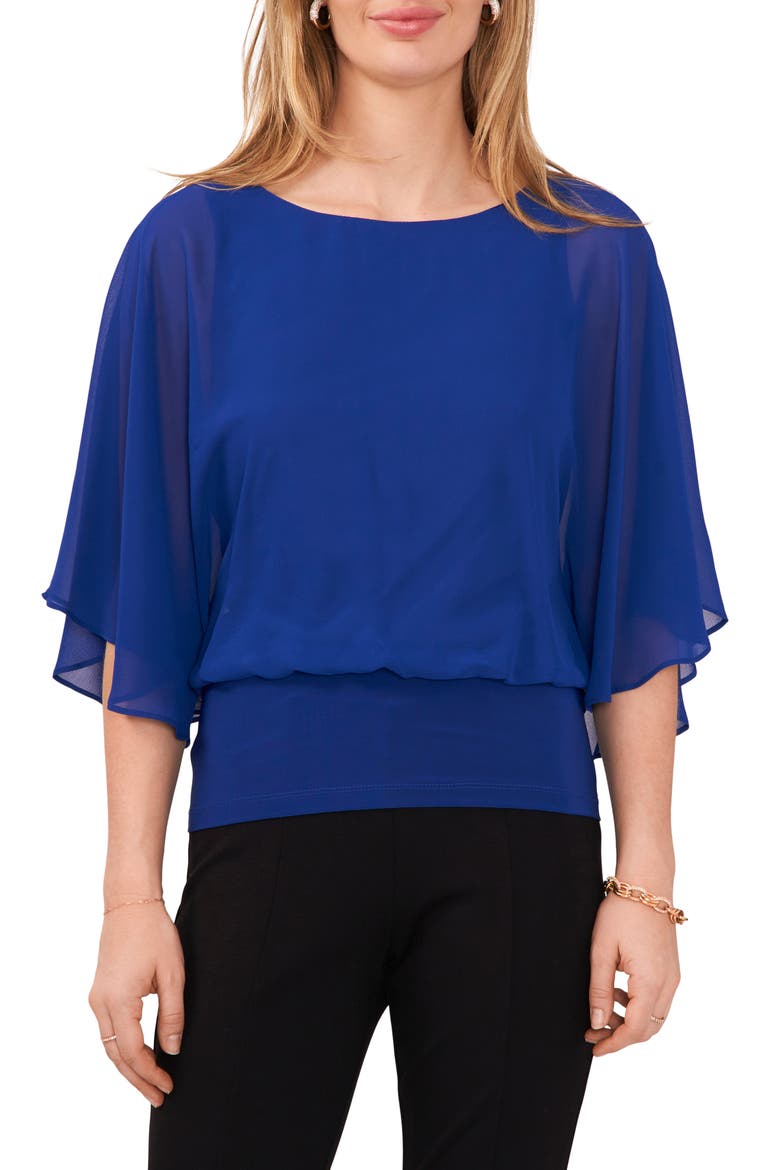 Flutter Sleeve Blouson Top, Main, color, GODDESS BLUE