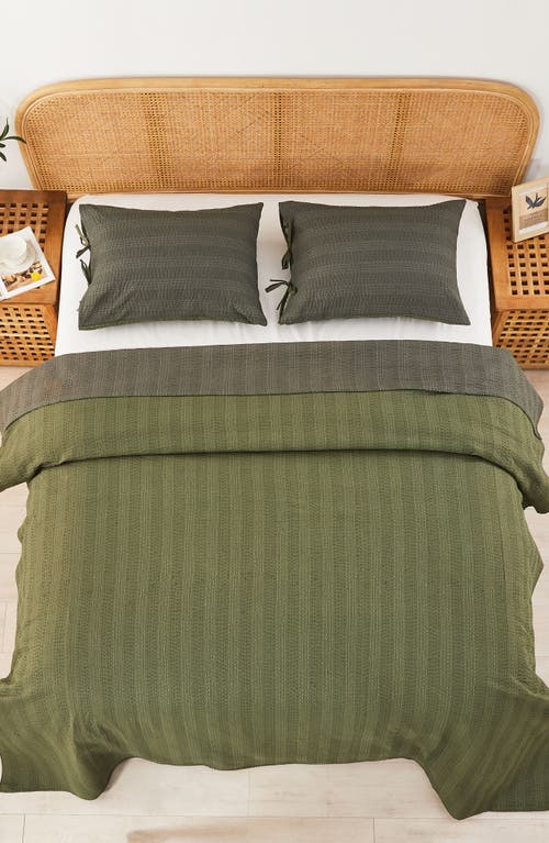Melange Home Kantha Reversible Cotton Coverlet In Forest And Olive