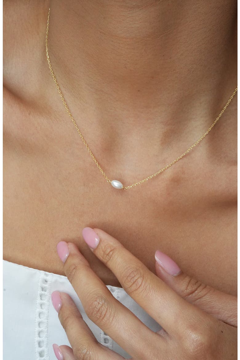 Faux Rice Pearl Pendant 18K Gold Plate Sterling Silver Necklace, Alternate, color, GOLD