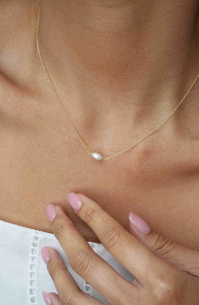 Argento Vivo Sterling Silver Faux Rice Pearl Pendant 18K Gold Plate Sterling Silver Necklace, Alternate, color, Gold