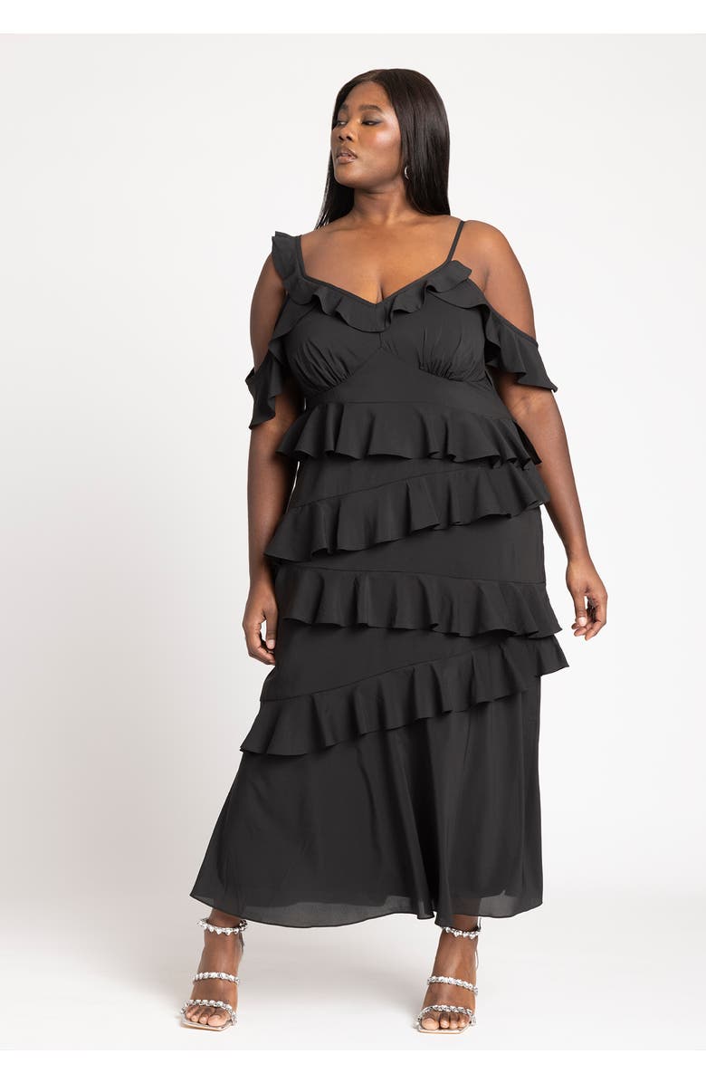 ELOQUII Asym Ruffle Maxi Dress, Alternate, color, 