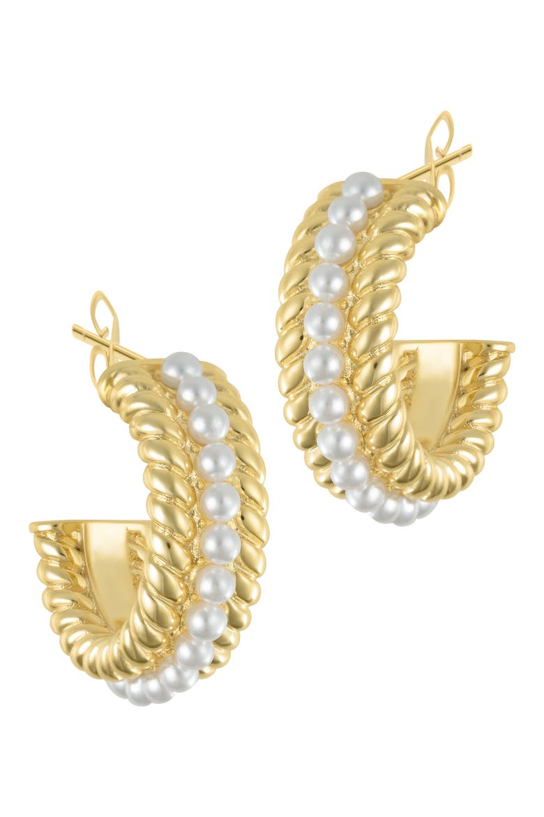 Water Resistant Imitation Pearl Cable Hoop Earrings, Main, color, WHITE