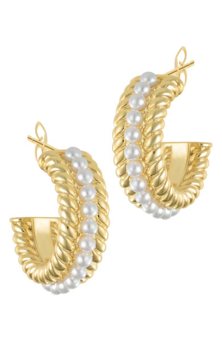 Adornia Water Resistant Imitation Pearl Cable Hoop Earrings, Main, color,