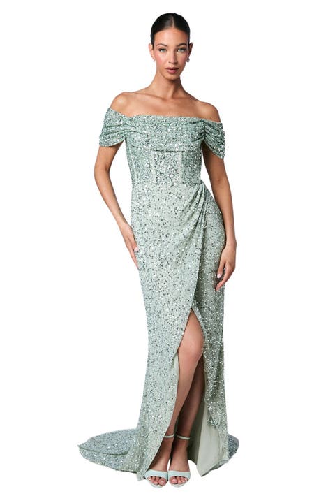 Sequin Bardot Maxi Bridesmaid Dress