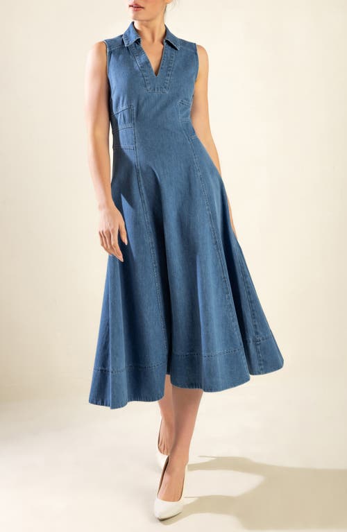 Freemarket Sleeveless Washed Denim Midi Dress In Medium Denim