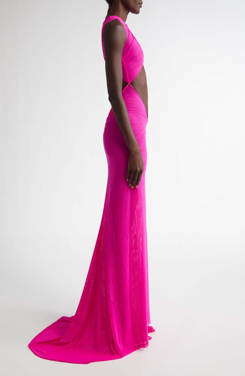 LaQuan Smith Crisscross Sleeveless Sheer Mesh Gown, Alternate, color, 