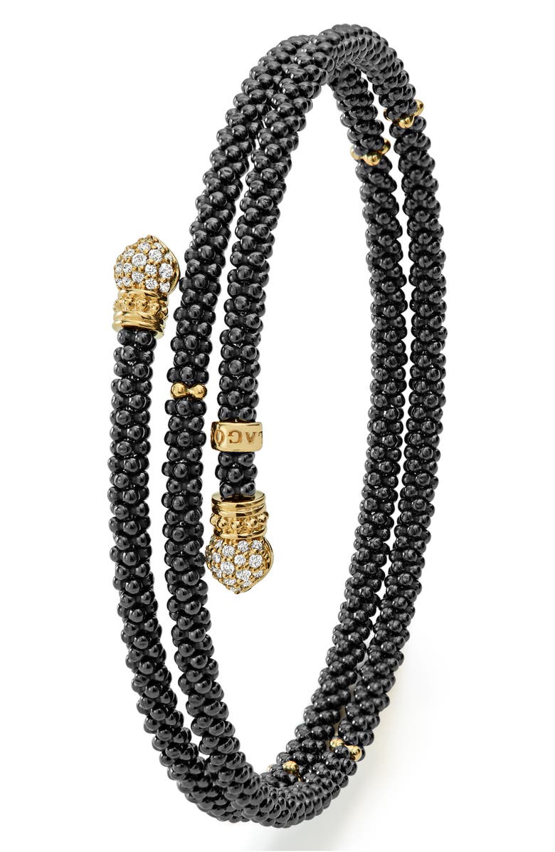 LAGOS Gold & Black Caviar Pavé Diamond Wrap Bracelet, Alternate, color, 