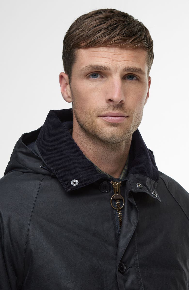 Barbour Modern Waxed Cotton Jacket with Removable Hood, Alternate, color, Navy