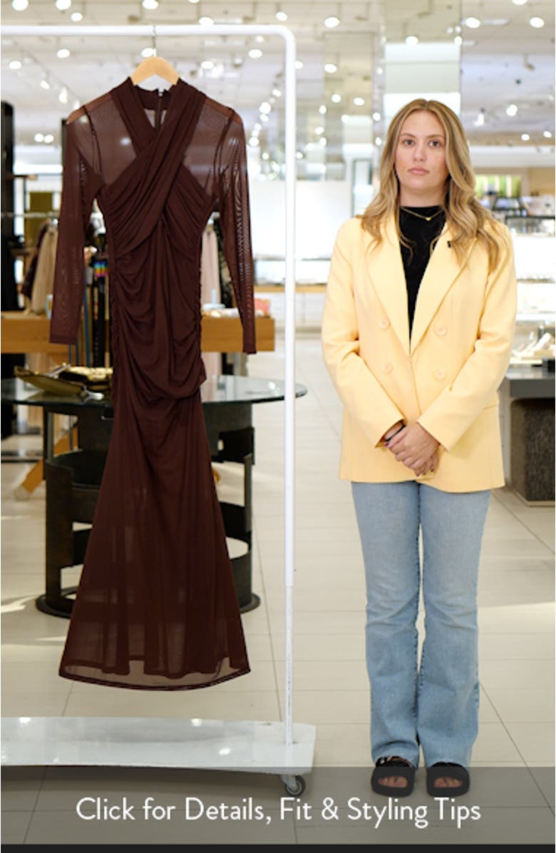 Marice Wrap Long Sleeve Mesh Maxi Dress, sales video thumbnail