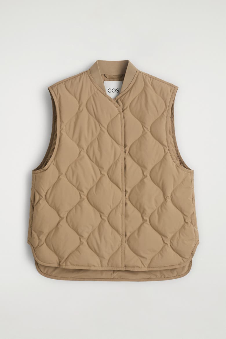 Oversized Quilted Down Gilet, Alternate, color, DARK BEIGE