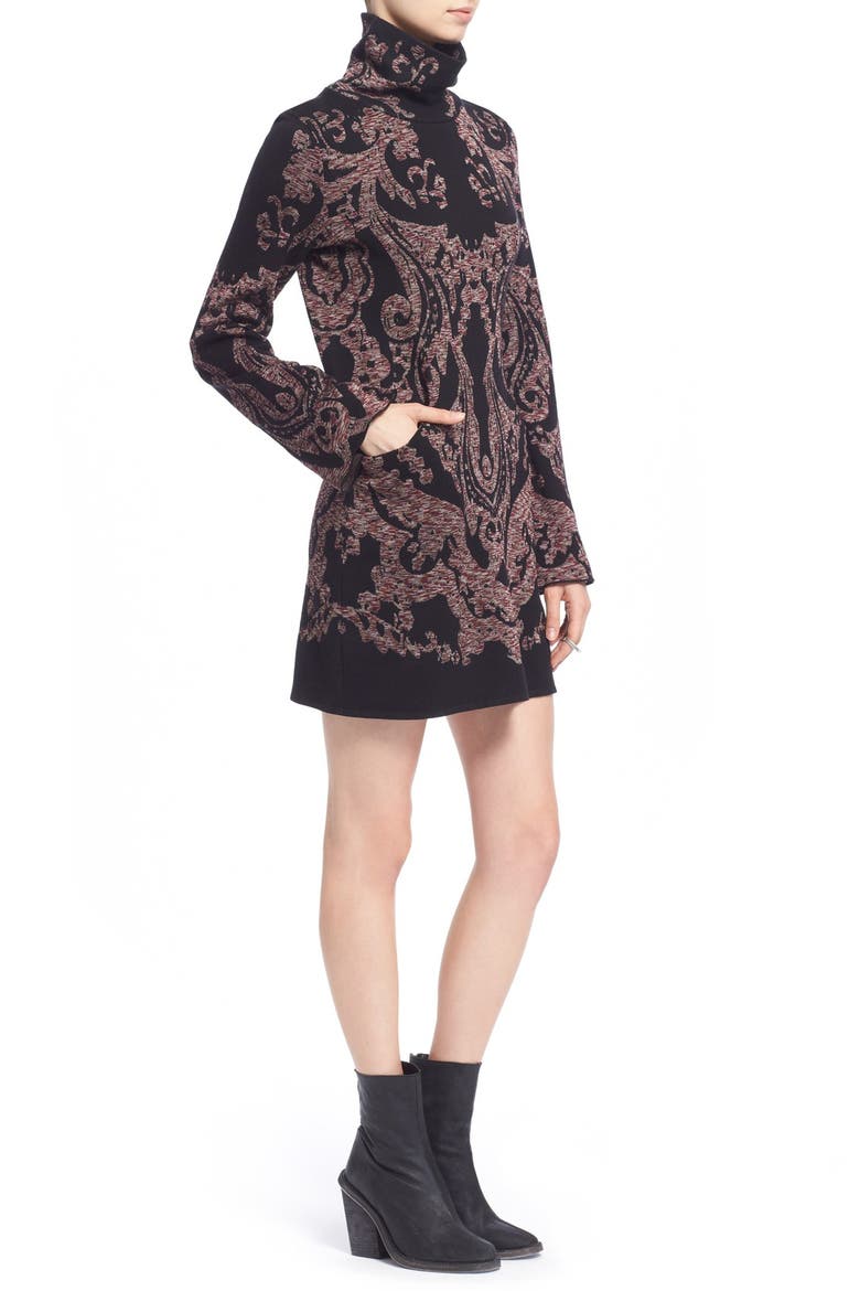 'Modern Love' Turtleneck Minidress, Alternate, color, BLACK COMBO