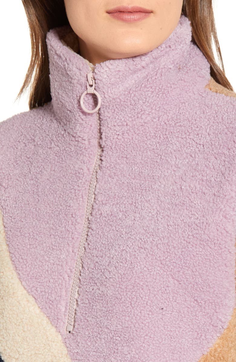 J.O.A. Colorblock Faux Shearling Quarter Zip Jacket, Alternate, color, 