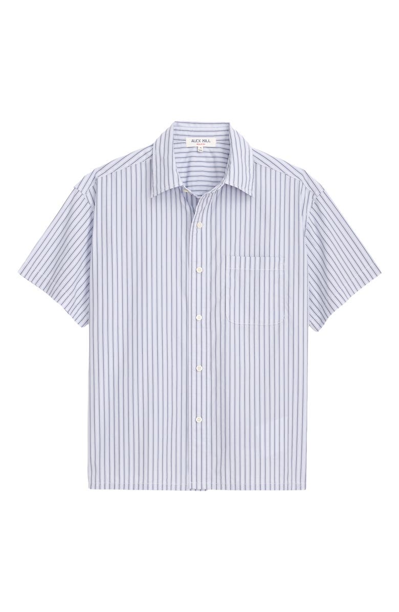 Alex Mill Franklin Short Sleeve Stripe Cotton Button-Up Shirt, Alternate, color, Blue