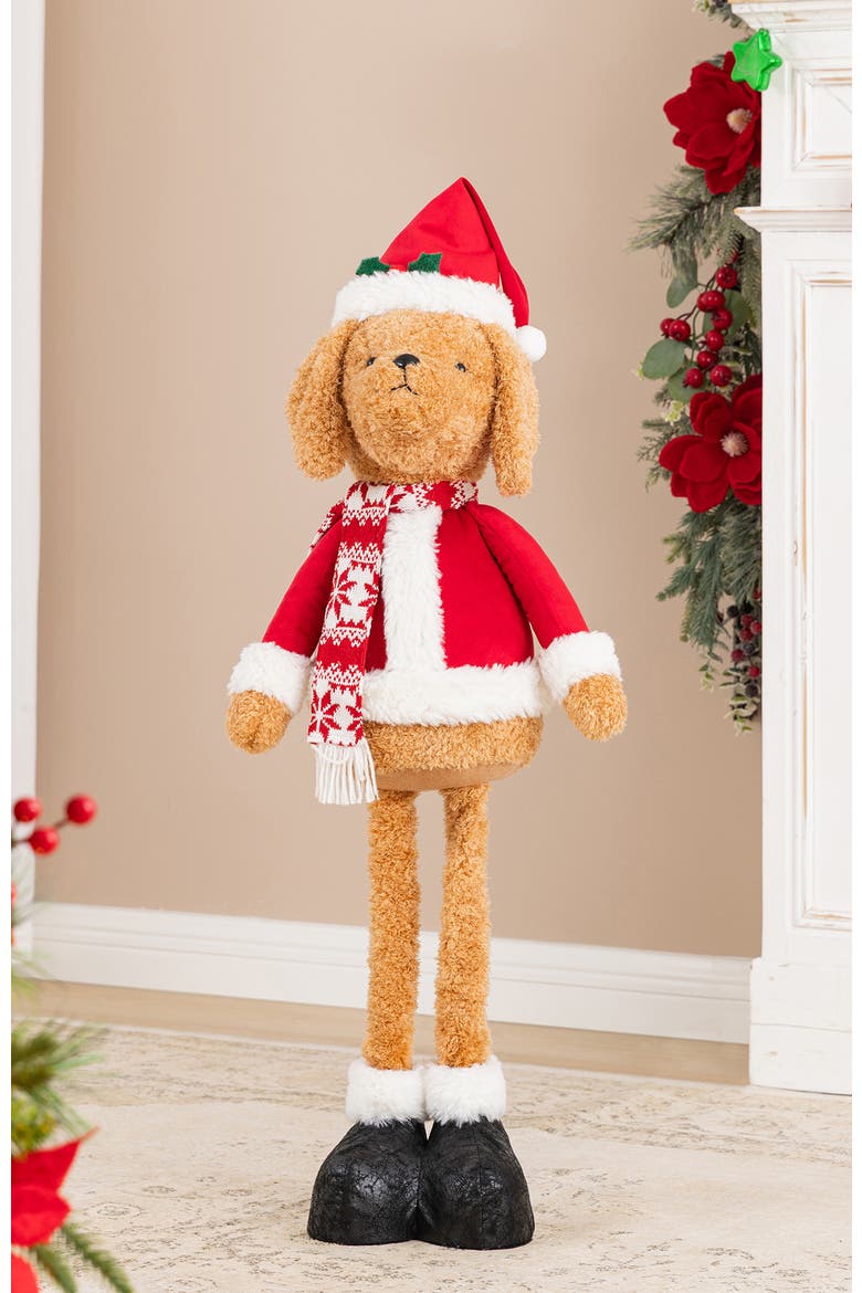 Fabric Christma Dog with Telescoped Legs Standing Decor, Alternate, color, Brown