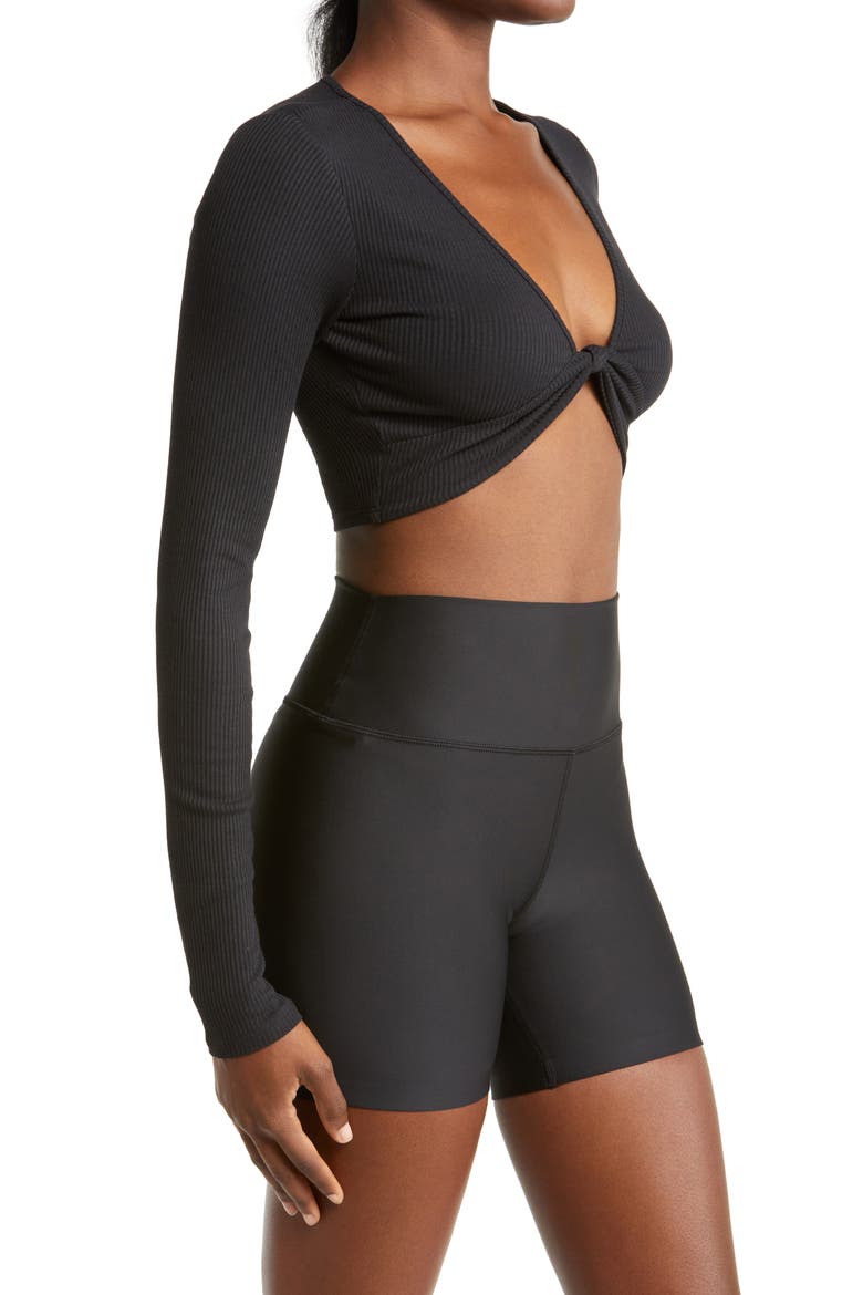 Knot Long Sleeve Rib Top, Alternate, color, BLACK