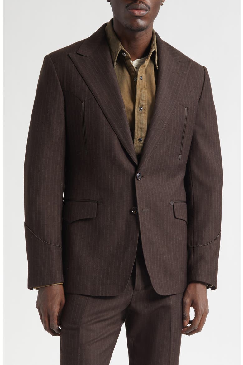 Pinstripe Wool Flannel Western Tuxedo Jacket, Main, color, BROWN CHARCOAL
