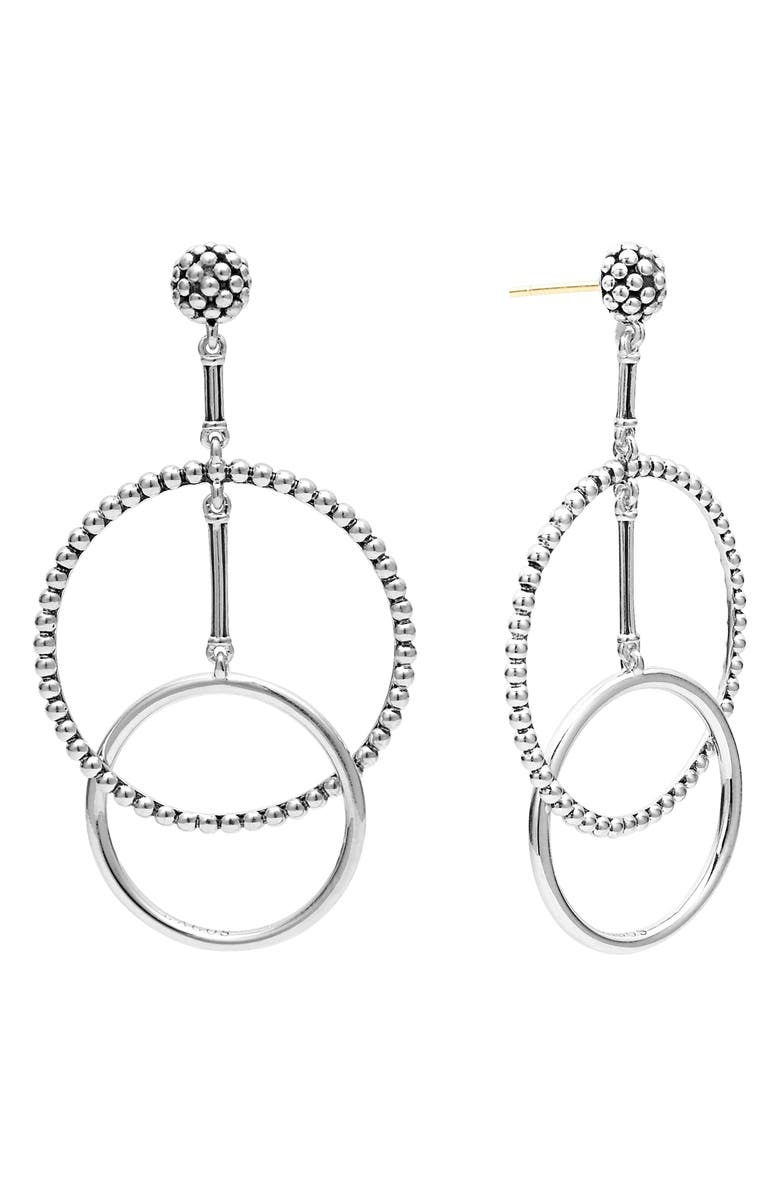 LAGOS Caviar High Low Hoop Earrings, Alternate, color, Silver