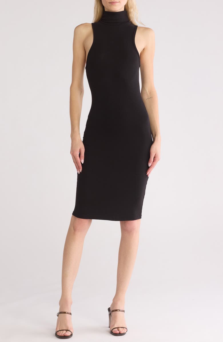 GO COUTURE Turtleneck Sleeveless Minidress, Main, color, Black Rib