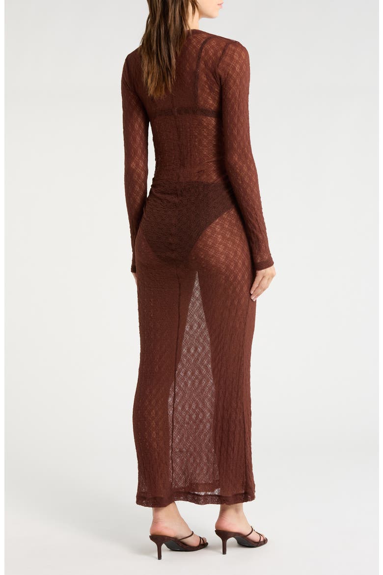 Long Sleeve Sheer Lace Cover Up Dress, Alternate, color, BROWN RAISIN