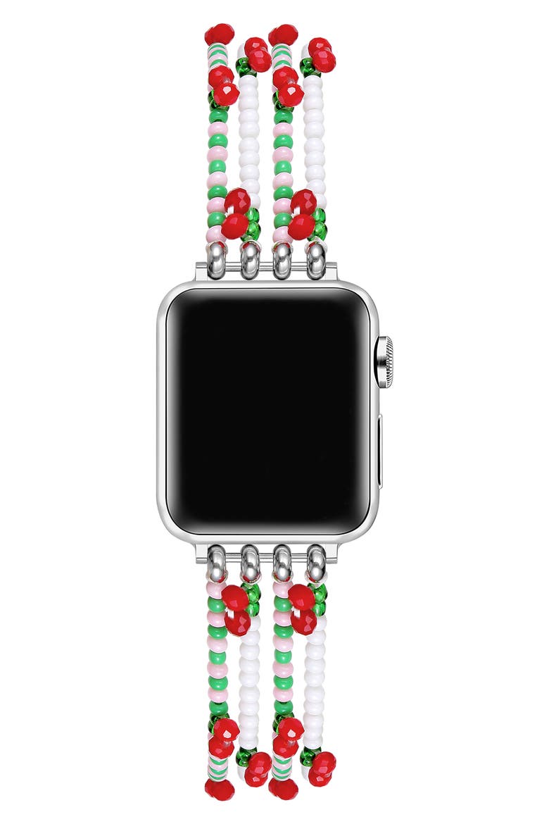 Cherry Beaded Apple Watch® Watchband, Alternate, color, GREEN/ RED