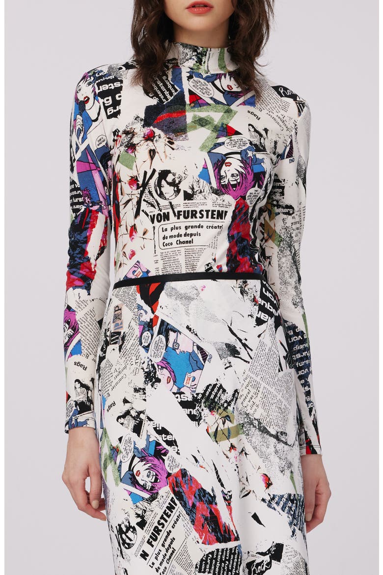 Doha Pop Art Newspaper Print Mock Neck Top, Main, color, POSTER GIRL