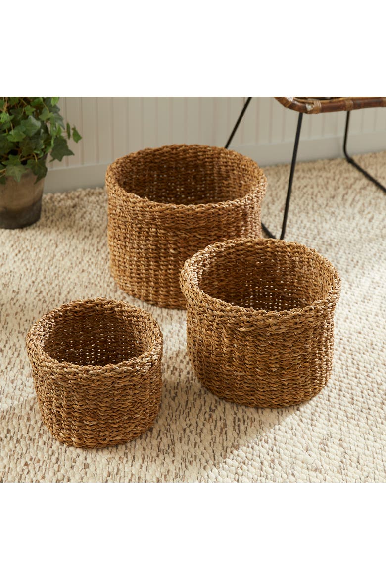 Seagrass Round Baskets With Cuffs Set of 3, Alternate, color, Beige